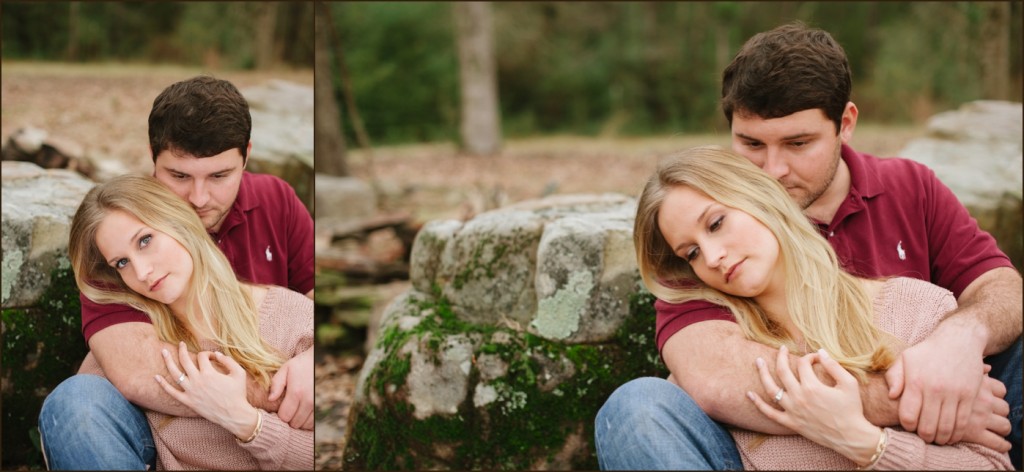 Engagement photos in Hattiesburg, MS with rocks