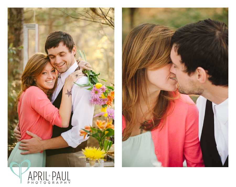 Engagement photography in hattiesburg, ms with windows in trees and spring flowers