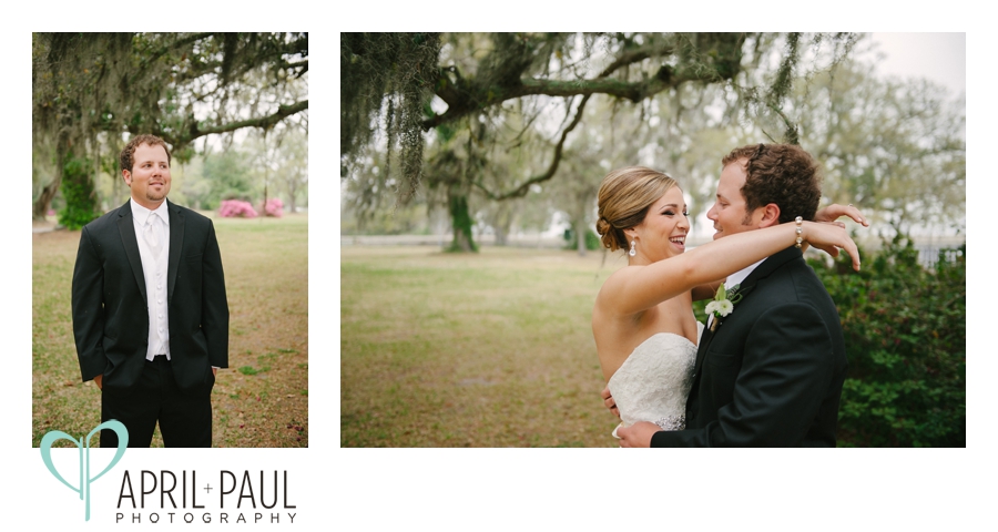 Bride and Groom First Look at La Maison Gautier in Mississippi