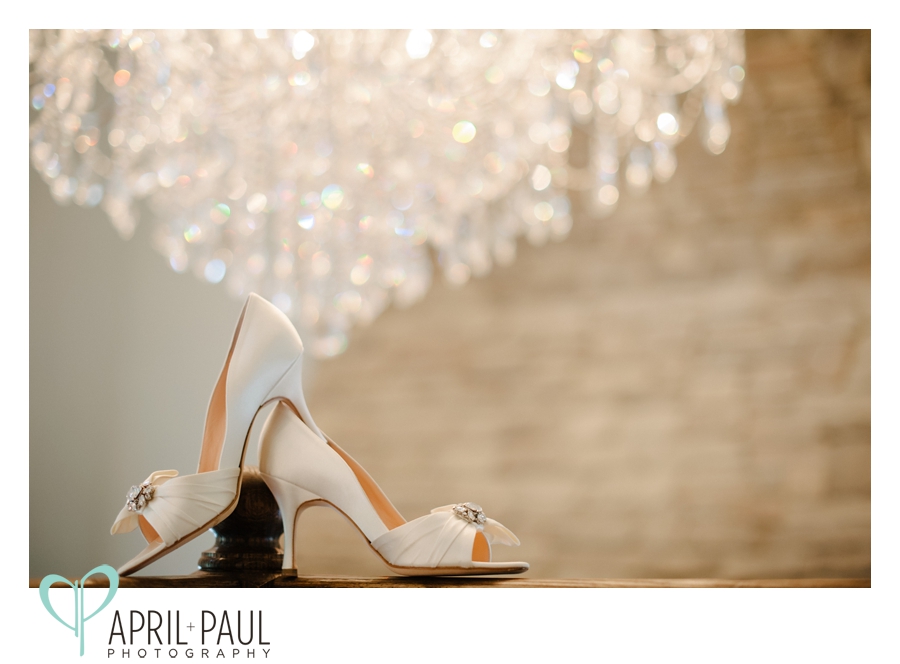 Wedding Shoe Shot with Chandelier at Welty Commons | April + Paul Photography