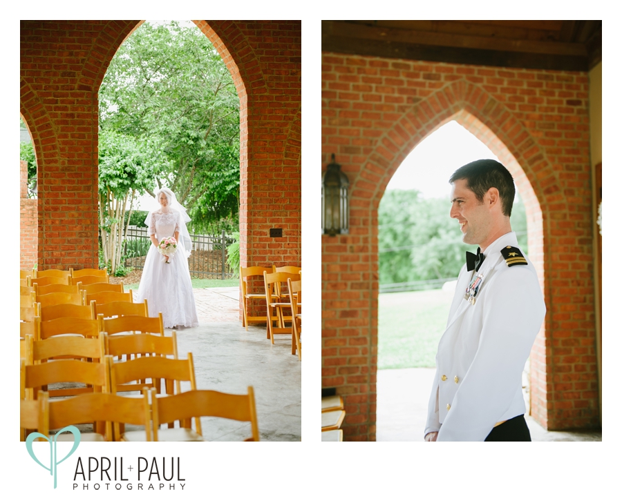 Bride and Groom First Look at Oak Hill Stables