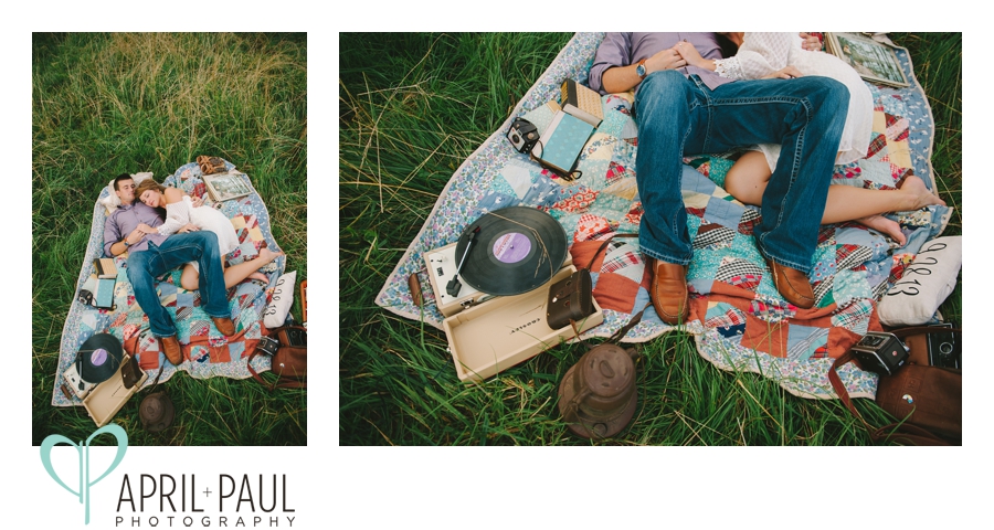 Vintage Engagement Shoot in Mississippi with record player and cameras
