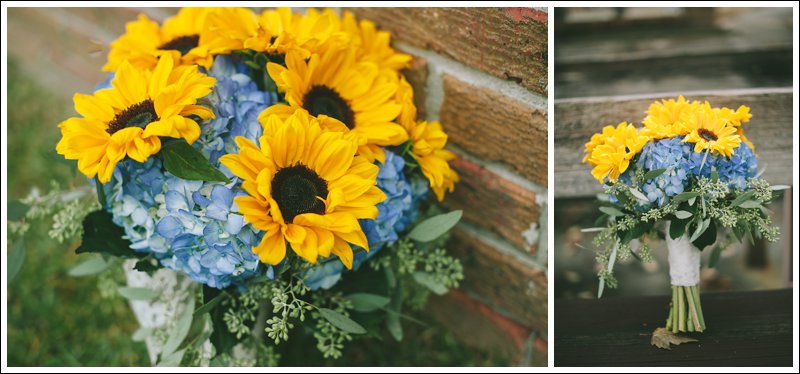 Sunflower bouquet with blue flowers