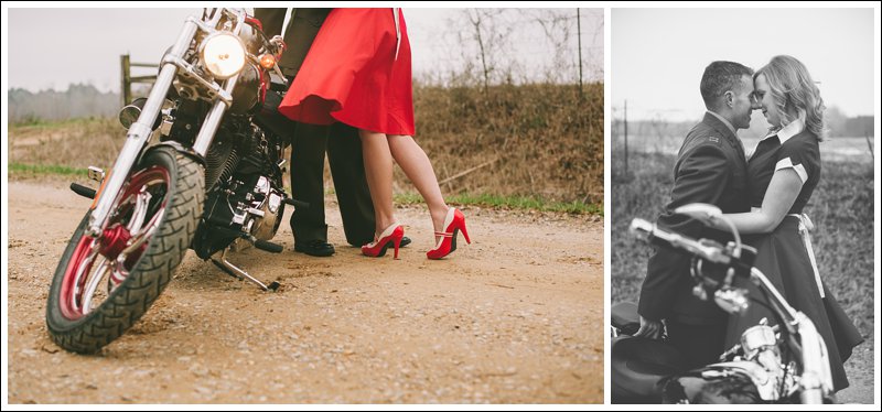 Vintage World War II Styled Engagement Photography with Motorcycle