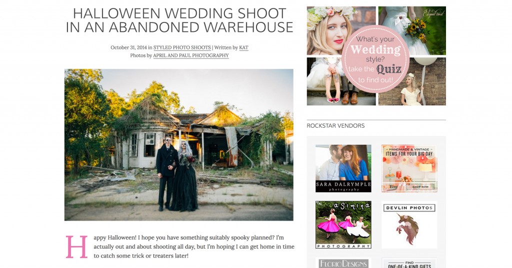 Rock N Roll Bride Halloween Wedding Feature of April + Paul Photography from Mississippi